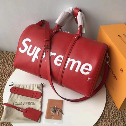 Чанта Louis Vuitton Original Epi Leather SUPREME Keepall 45 см каишка M53419 червена