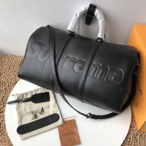 Чанта Louis Vuitton Original Epi Leather SUPREME Keepall 45 см каишка M53419 черна