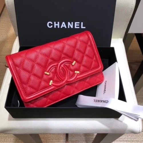 Чанта през рамо Chanel Flap Original Caviar Leather 5698 червена