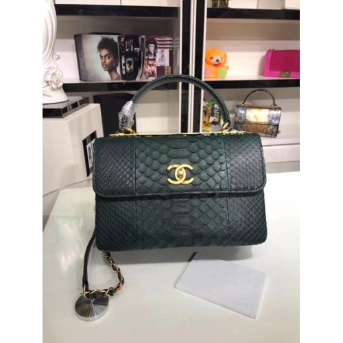 Чанта Chanel Original Snake Skin Leather A92236 черно-зелена