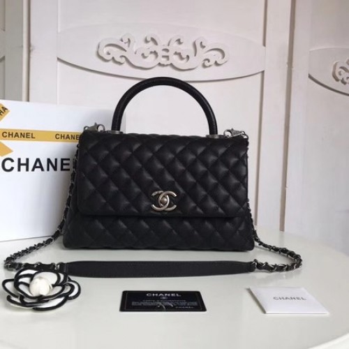 Чанта Chanel Classic от овча кожа с горна дръжка в черно A92215