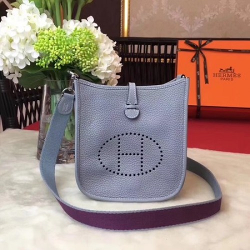 Hermes Evelyne mini 17cm чанта от оригинална телешка кожа H1187 небесно синьо