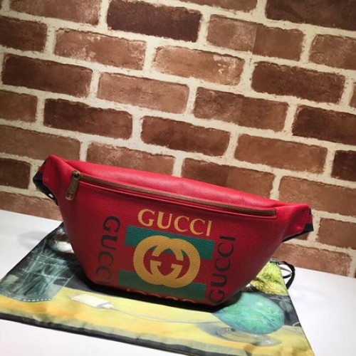 Кожена чанта Gucci Calfskin с джоб A493869 червена