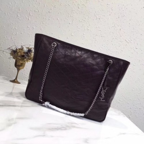 Yves Saint Laurent Оригинална телешка кожена чанта NIKI 5569 цвят вино