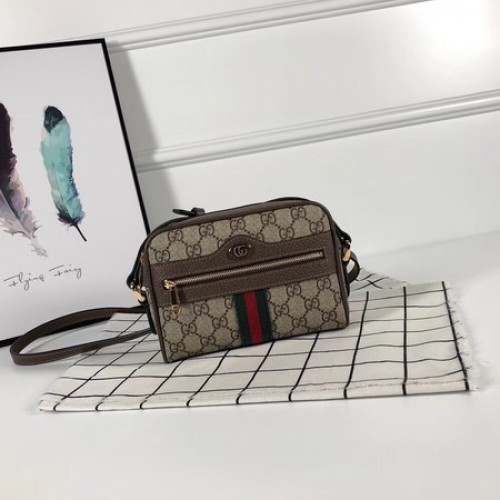 Малка чанта през рамо Gucci GG Canvas Ophidia Supreme от PVC 517350 кафява