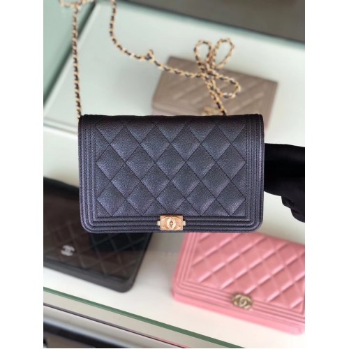 Оригинален портфейл CHANEL с верижка, златист метал B80287, черен