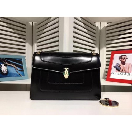 Чанта за рамо BVLGARI Medium от телешка кожа BG2281, черна