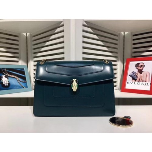 Чанта за рамо BVLGARI от телешка кожа, средна BG2281, синя