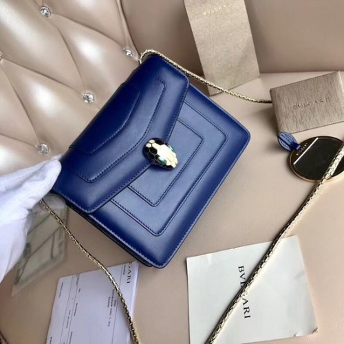 Кожена чанта BVLGARI Serpenti Forever Flap Cover 00962 синя