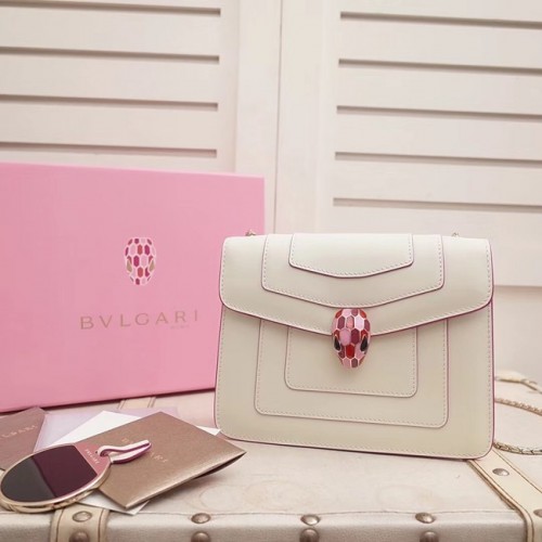 Кожена чанта BVLGARI Serpenti Forever Flap Cover 28697 бяла