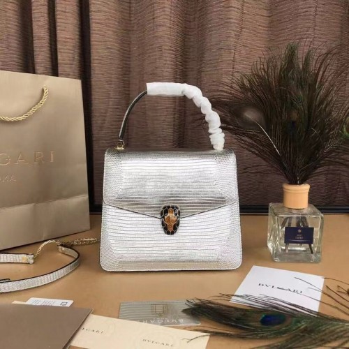 Кожена чанта с капак BVLGARI Serpenti Forever 286999 сребриста