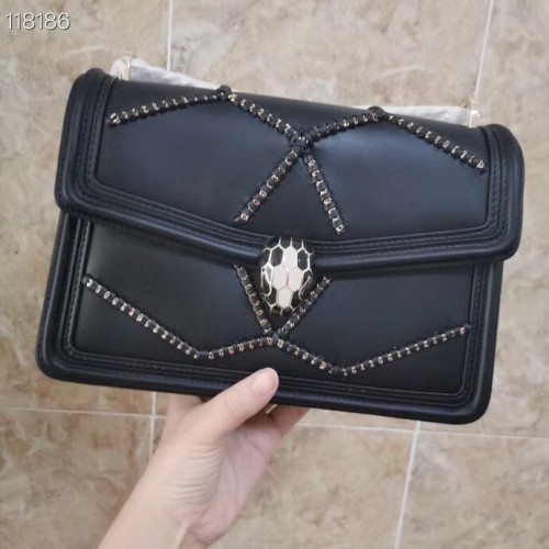 Кожена чанта за рамо BVLGARI Serpenti Forever 288656 черна