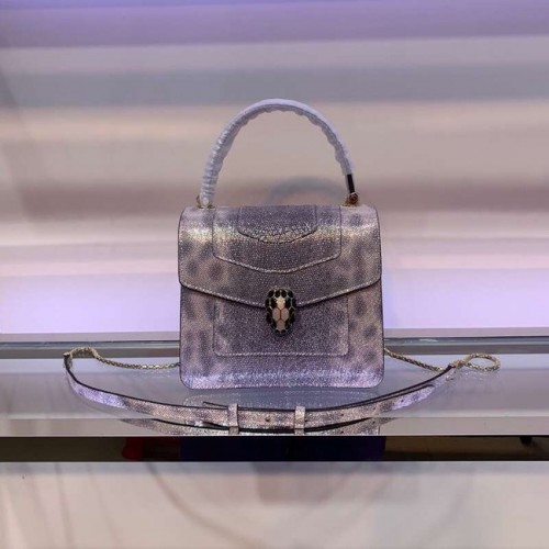 Чанта за рамо BVLGARI Serpenti Forever от металическа кожа 058962 сива