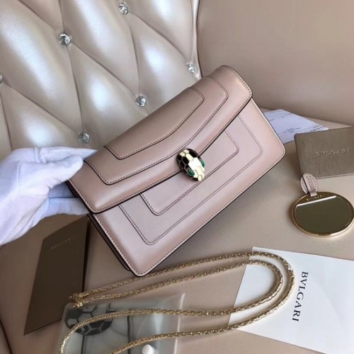 Чанта за рамо BVLGARI Serpenti Forever от металическа кожа 3389 светло розова