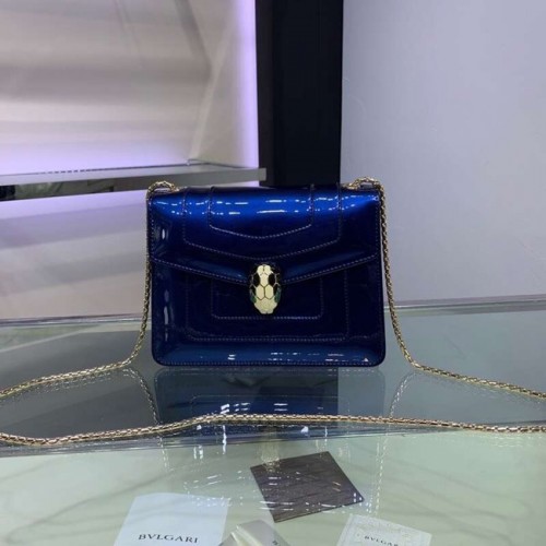 Чанта за рамо BVLGARI Serpenti Forever от металическа кожа 34559 тъмносиня