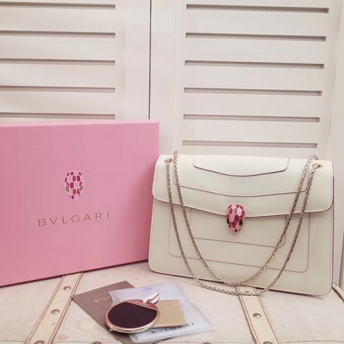 Кожена чанта за рамо BVLGARI Serpenti 35106 бяла