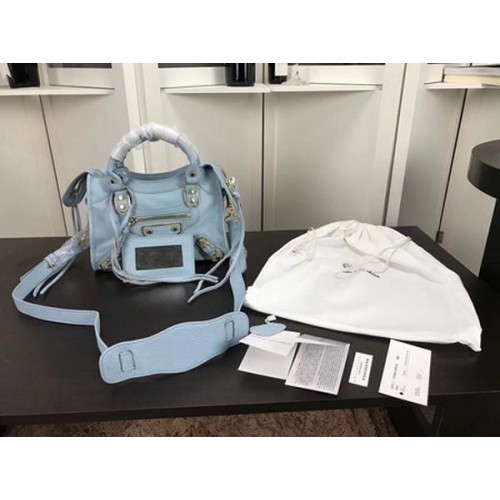 Чанта Balenciaga Giant City Gold Pins B084336 светло синя