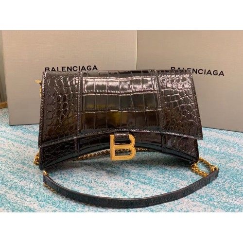 Чанта Balenciaga с верижка и пясъчен часовник B164497, черно и златисто-кафяви елементи