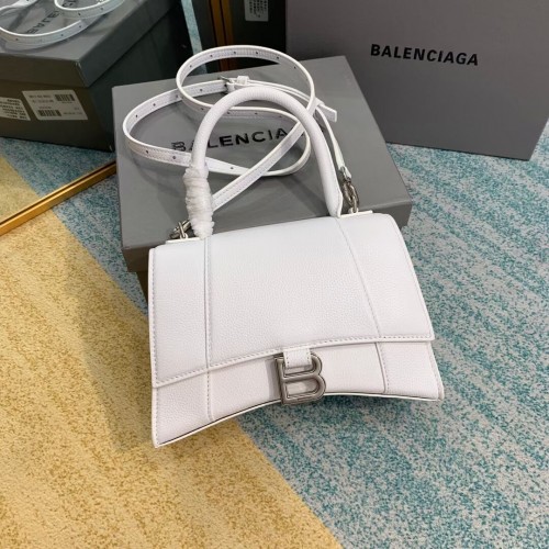Малка чанта Balenciaga с пясъчен часовник и горна дръжка B108895 бяла