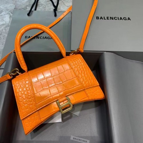 МАЛКА ЧАНТА Balenciaga HOURGLASS С ДРЪЖКА ВЪРХУ ОТ ТЕЛЕШКА КОЖА ... С РЕФЛЕКС ОТ КРОКОЛИД B108895C Оранжева
