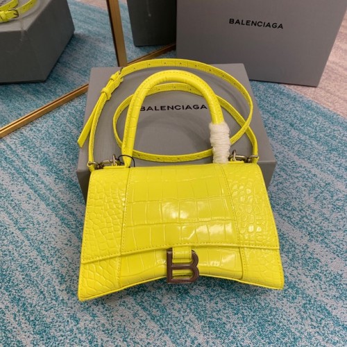 Малка чанта Balenciaga HOURGLASS с горна дръжка, релефна телешка кожа от крокодилска кожа B108895C, жълта