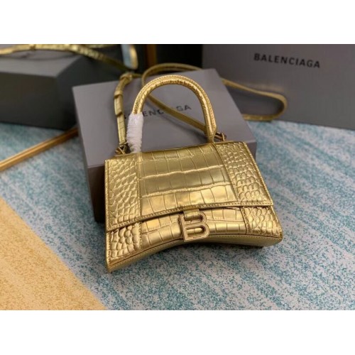 МАЛКА ЧАНТА Balenciaga HOURGLASS С ГОРНА ДРЪЖКА, РЕФЛЕКТИРАНА ОТ ТЕЛЕШКА КОЖА ... B108895E ЗЛАТНА