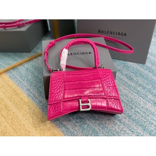 МАЛКА ЧАНТА Balenciaga HOURGLASS С ДРЪЖКА ВЪРХУ ОТ ТЕЛЕШКА КОЖА, РЕФЛЕКТИРАНА ОТ КРОКОЛИД, B108895E, неоново розова