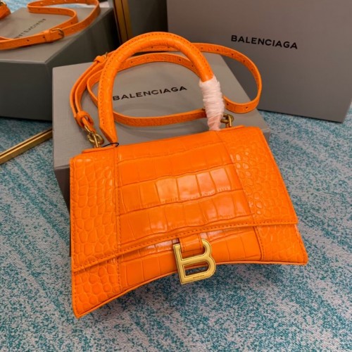 МАЛКА ЧАНТА Balenciaga HOURGLASS С ДРЪЖКА ВЪРХУ ОТ ТЕЛЕШКА КОЖА, РЕФЛЕКТИРАНА ОТ КРОКОЛИД B108895E, ОРАНД