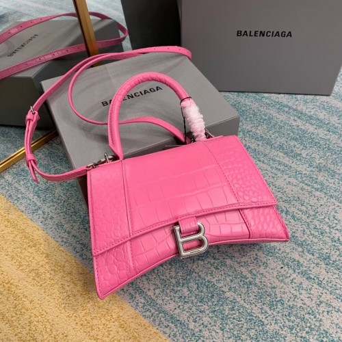 Малка чанта Balenciaga HOURGLASS с горна дръжка, релефна телешка кожа от крокодилска кожа B108895E, розова
