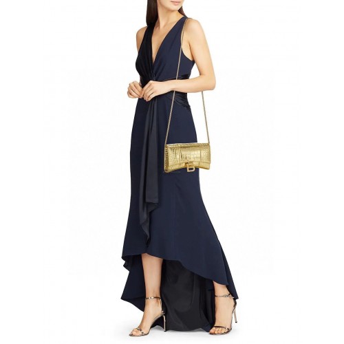 Портфейл Balenciaga HOURGLASS с верижка, релефен крокодил, 656050 златен