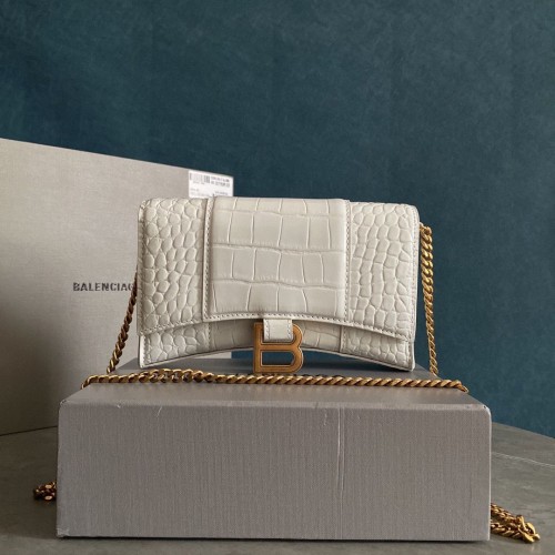 Портфейл Balenciaga HOURGLASS с верижка и релефна крокодилска черна 656050