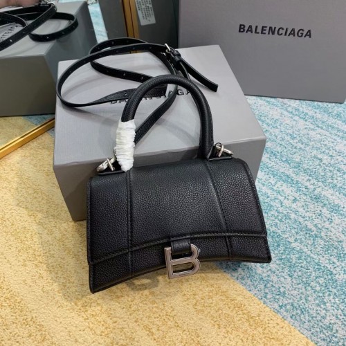 Чанта Balenciaga HOURGLASS XS с горна дръжка, зърнеста телешка кожа B108896 черна