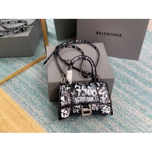 Чанта Balenciaga Hourglass XS с горна дръжка 28331S черно-бяло