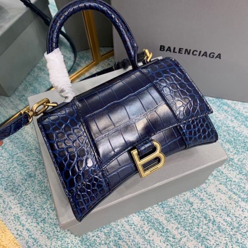 Чанта Balenciaga Hourglass XS с горна дръжка 28331S в тъмносиньо