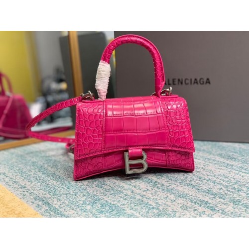 Чанта Balenciaga Hourglass XS с горна дръжка 28331S неоново розова