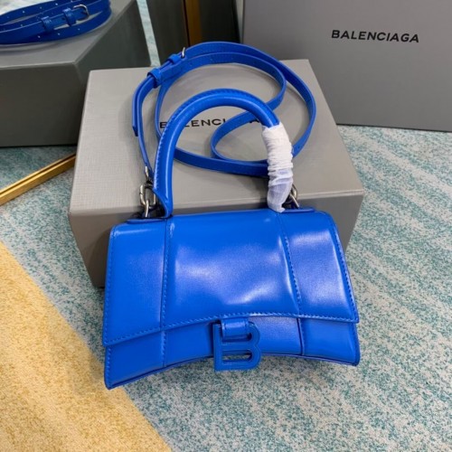 Чанта Balenciaga Hourglass XS с горна дръжка, лъскава телешка кожа 28331, синя