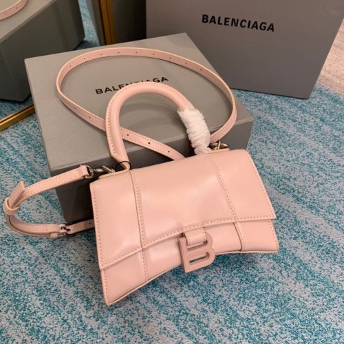 Чанта Balenciaga Hourglass XS с горна дръжка, лъскава телешка кожа 28331 СВЕТЛО РОЗОВА