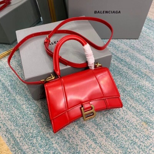 Чанта Balenciaga Hourglass XS с горна дръжка, лъскава телешка кожа 28331 червена