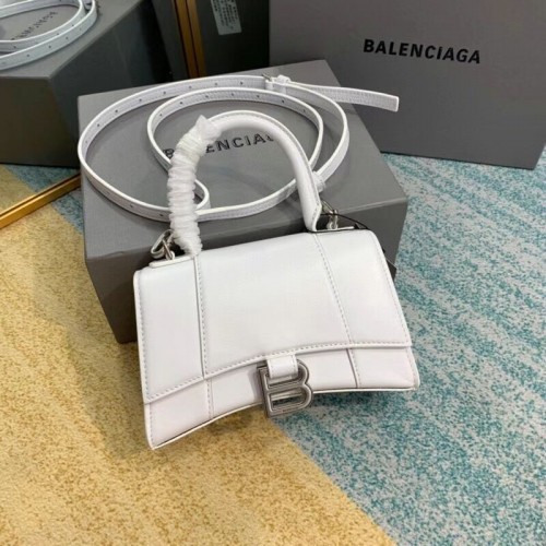 Чанта Balenciaga Hourglass XS с горна дръжка, лъскава телешка кожа 28331, бяла