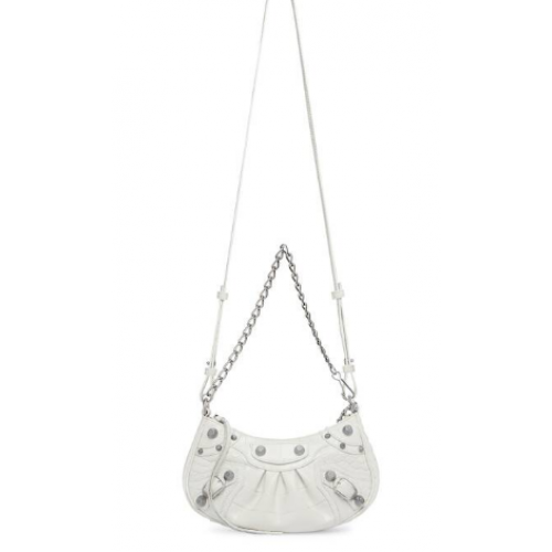 Balenciaga LE CAGOLE МИНИ ЧАНТА С ВЕРИЖКА, РЕЛЕФЕНА С КРОКОДИЛСКА 9016 бяла