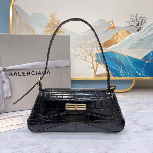 Малка чанта за рамо Balenciaga LINDSAY CROCODILE EMBOSSED с презрамка 6009 черна