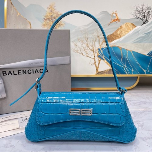 Малка чанта за рамо Balenciaga LINDSAY CROCODILE EMBOSSED с презрамка 6009 синя