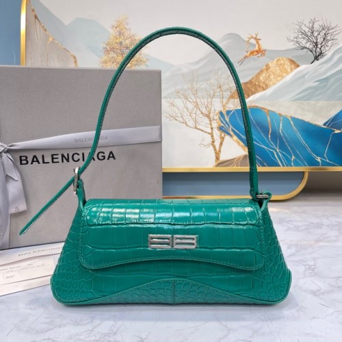 Малка чанта за рамо Balenciaga LINDSAY CROCODILE EMBOSSED с презрамка 6009 зелена