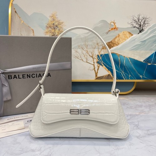 Малка чанта за рамо Balenciaga LINDSAY CROCODILE EMBOSSED с презрамка 6009 бяла