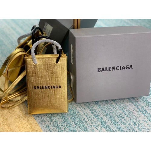 Оригинална кожена мини чанта за пазаруване Balenciaga B152865 златиста