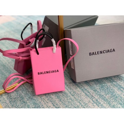Кожена мини чанта за пазаруване Balenciaga Original B152865 розово и черно
