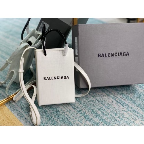 Оригинална кожена мини чанта за пазаруване Balenciaga B152865 бяло и черно