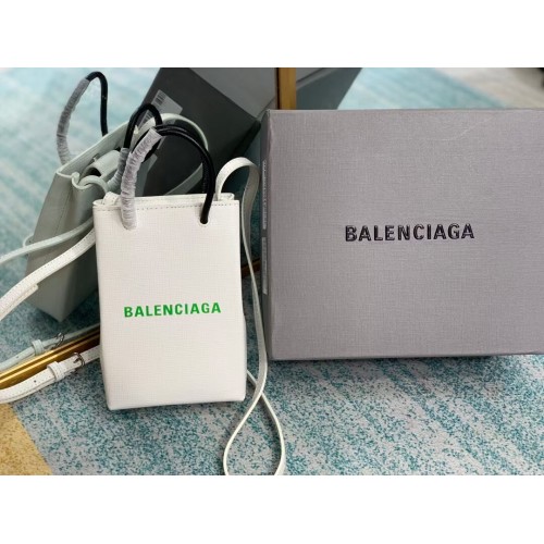 Кожена мини чанта за пазаруване Balenciaga Original B152865 бяло и зелено