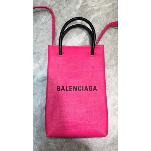 Оригинална кожена мини чанта за пазаруване Balenciaga B6123 Розова
