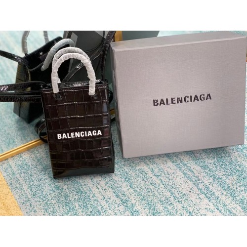Чанта за пазаруване Balenciaga Original от лъскава крокодилска релефна кожа B152865 черна